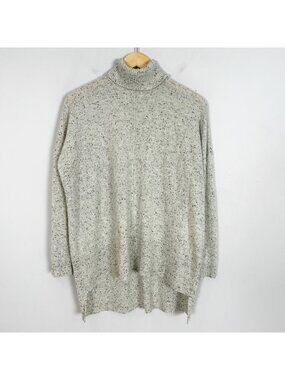 Vertical Design Cashmere Turtleneck Sweater Gray Speckled Size Large Women's